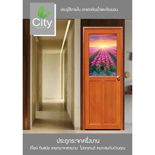 ประตูกระจกครึ่งบาน UPVC สีไม้ ซิตี้ CITY ขนาด 70x180CM เปิดซ้าย รุ่นDB818