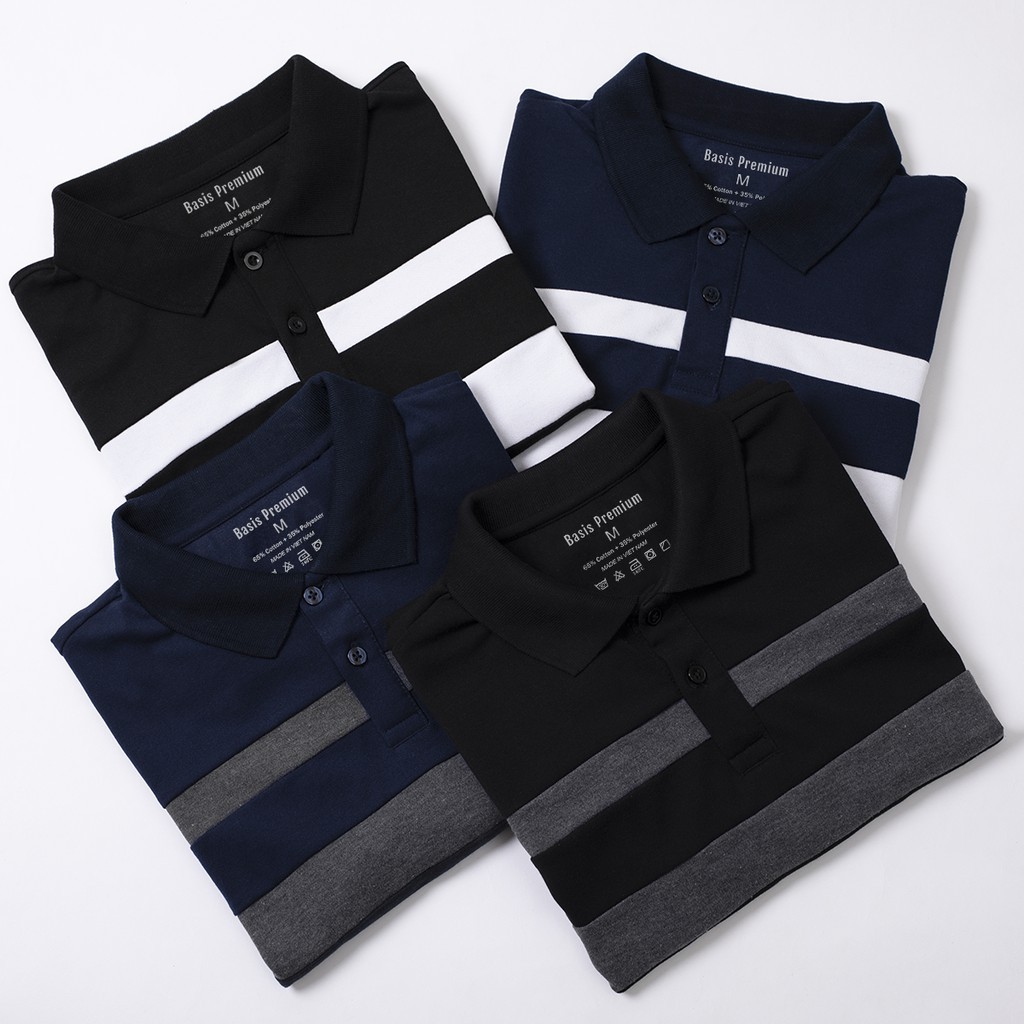 เสื้อโปโลผู้ชายคอปกและดีไซน์แถบหน้าอก Basis APL95