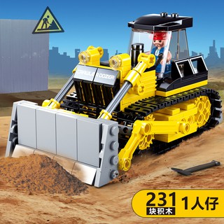 ProudNada Toys ของเล่นเด็ก ตัวต่อ รถ รถก่อสร้าง รถตัก Sluban CRAWLER DOZER 231 PCS M38-B0802