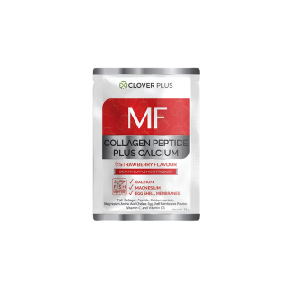 Clover Plus MF COLLAGEN PEPTIDE 5000 mg strewberry Flavour คอลลาเจน กลิ่นสตอรว์เบอร์รี วิตามินซี แคลเซียม จำนวน 1ซอง