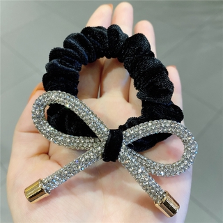 Korean version of hair accessories Dongdaemun new flashing diamond bow hair ring hair accessories female hair ring hair rope with diamond all-match temperament hair rope