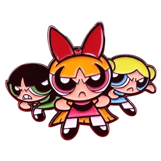 เข็มกลัด รูปการ์ตูนอนิเมะ Powerpuff Girls Enamel Lapel Pin 90s สําหรับเด็ก