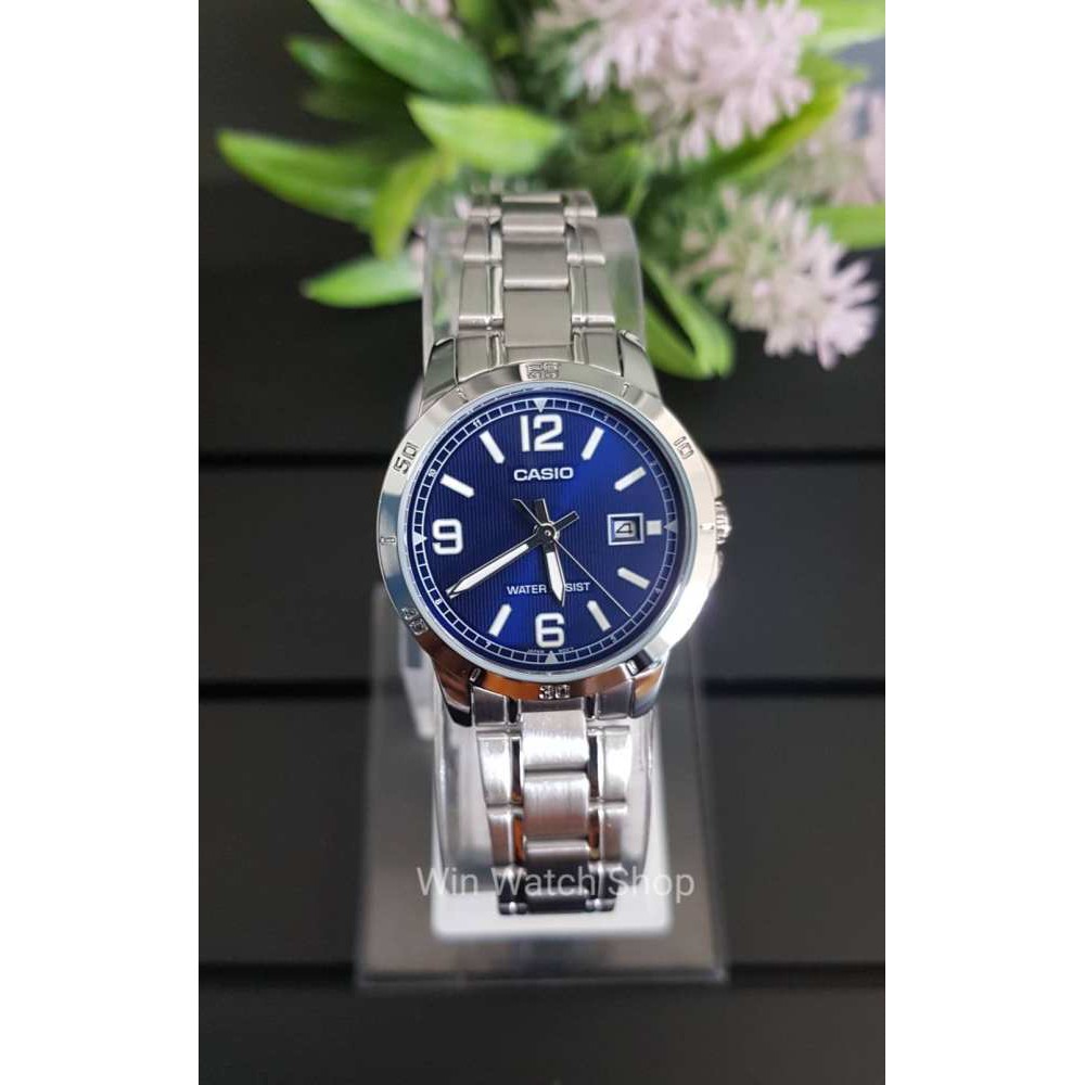 นาฬิกา Casio รุ่น LTP-V004D-2B นาฬิกาสำหรับผู้หญิง สายแสตนเลสหน้าปัดสีน้ำเงิน หน้าปัดแสดงวันที่ ของแ