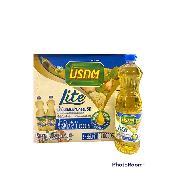 น้ำมันปาล์มผสมน้ำมันถั่วเหลือง ตรา มรกต ไลท์ (Morakot Lite) ขนาด 1 ลิตร x 12 ขวด