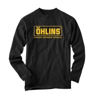 OHL001 เสื้อยืด คอกลม ลาย OHLINS โช๊ค มอไซต์ รถยนต์ racing  เสื้อคุณภาพส่งออก COTTON 100%