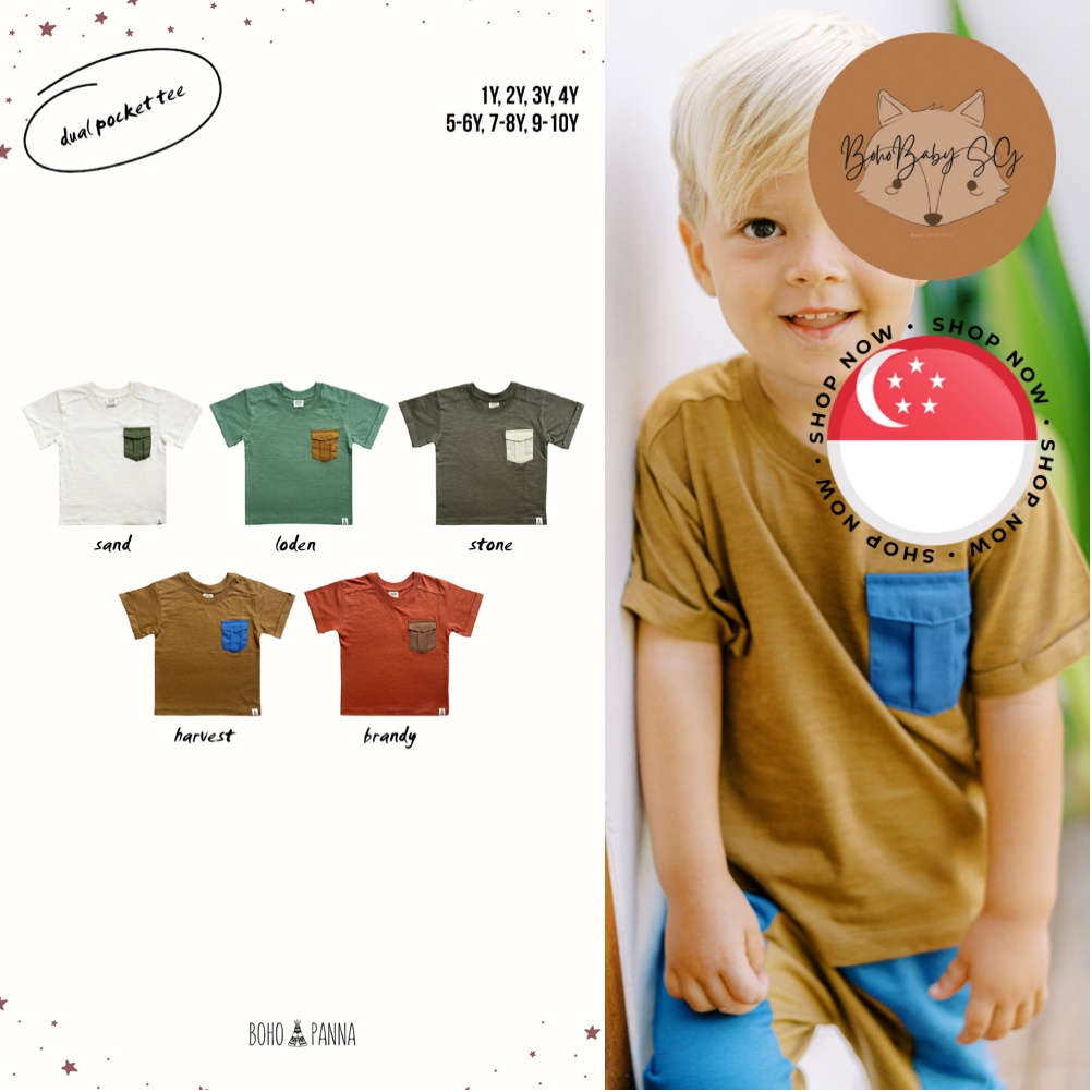 BOHOPANN Linen Pocket Tee (1Y 2Y 3Y 4Y 5-6Y 7-8Y 9-10Y) - เด็ก