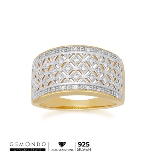 Gemondo แหวนเงินแท้ 925 ชุบทอง 18K ประดับเพชร (Diamond) ดีไซน์ลวดลายผ้าไหม  : แหวนทอง แหวนเพชร แหวนแถว ทองแท้ เพชรแท้