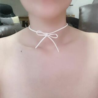 Choker สีขาว หนังผูกโบว์ (ไม่มีจี้)