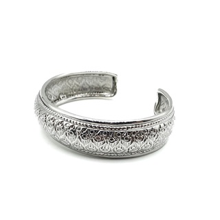 DSP กำไลเงินทรงโอเล็ก กำไลลายสร้อยดอกหมาก ลายผ้าไหม กำไลเงินแท้ 925 : DSP 925 Sterling Silver Cuff Bangle [GSPP0265]