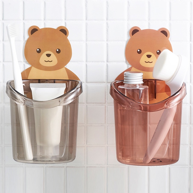 (F-079) ที่วางแปรงสีฟัน หมีน้อยน่ารัก ที่วางยาสีฟัน ที่วางของในห้องน้ำติดผนัง ที่วางของอเนกประสงค์