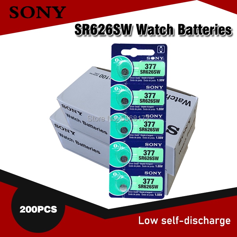 NEW SONY Original 200pcs 1.55V 377 376 SR626SW 626 SR626 V377 AG4 Watch Battery Button Coin Cell For