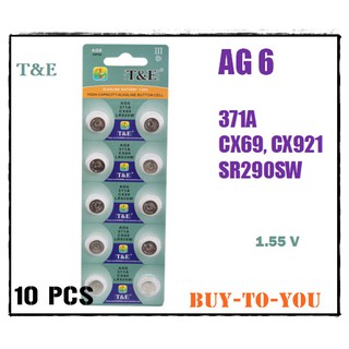 AG6 ถ่านกระดุม T&amp;E รุ่น AG6 371 SR920SW LR920 171 370 L921 LR69 SR920 1.55 V