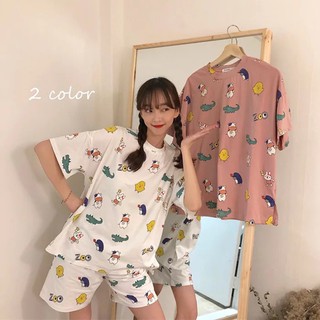 Pyjama womens summer new plus-size short-sleeved cute cartoon home wear set