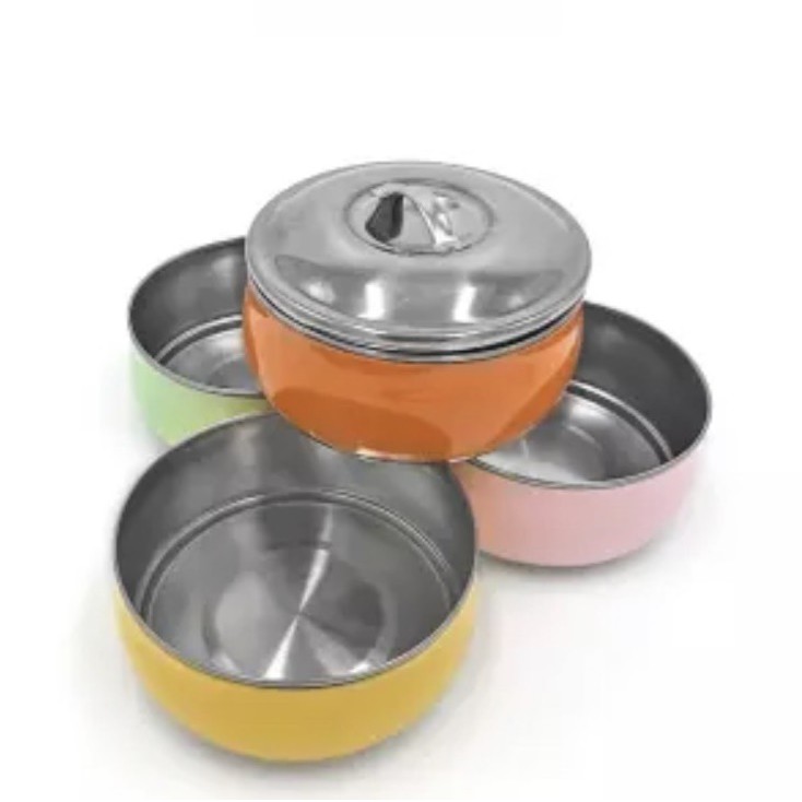 ปิ่นโตสแตนเลสทรงกลมคละสี 14cm 4ชั้น ราคาพิเศษ - รูปที่ 3