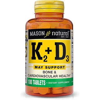 Mason Natural Vitamin K2 100 mcg Plus Vitamin D3 - Supports Bone, Cardiovascular &amp; Muscle Health, 100 Tablets