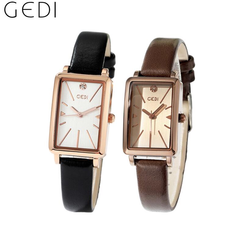 GEDI เกดี แผ่นสี่เหลี่ยมเล็กแสงบางกะทัดรัดและคุณภาพสูงเข็มขัดนาฬิกาผู้หญิงนาฬิกาควอทซ์กันน้ํา 21012 การรับประกันการเคลื่อนไหวสําหรับหนึ่งปี