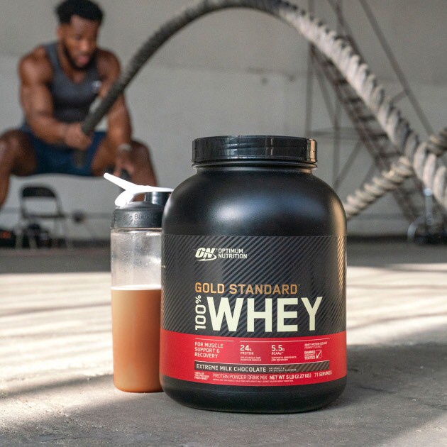 Optimum Gold Standard Whey Protein 5 Lbs. เวย์โปรตีน เพิ่มกล้ามเนื้อ ไขมันต่ำ ไม่หวาน 2.27กิโลกรัม
