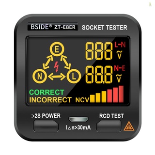 Flt BSIDE เครื่องทดสอบซ็อกเก็ตไฟฟ้า หน้าจอ LCD พร้อมทดสอบ NCV RCD สําหรับบ้าน โรงเรียน ออฟฟิศ