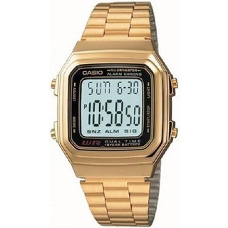 Casio นาฬิกาข้อมือ สีทอง สายสเตนเลส รุ่น A-178WGA-1AUDF - สีทอง