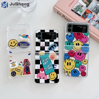 Jusheng เคสโทรศัพท์มือถือ ลายหน้ายิ้ม สามชิ้น แฟชั่น สําหรับ Samsung Z Flip4 Z Flip3