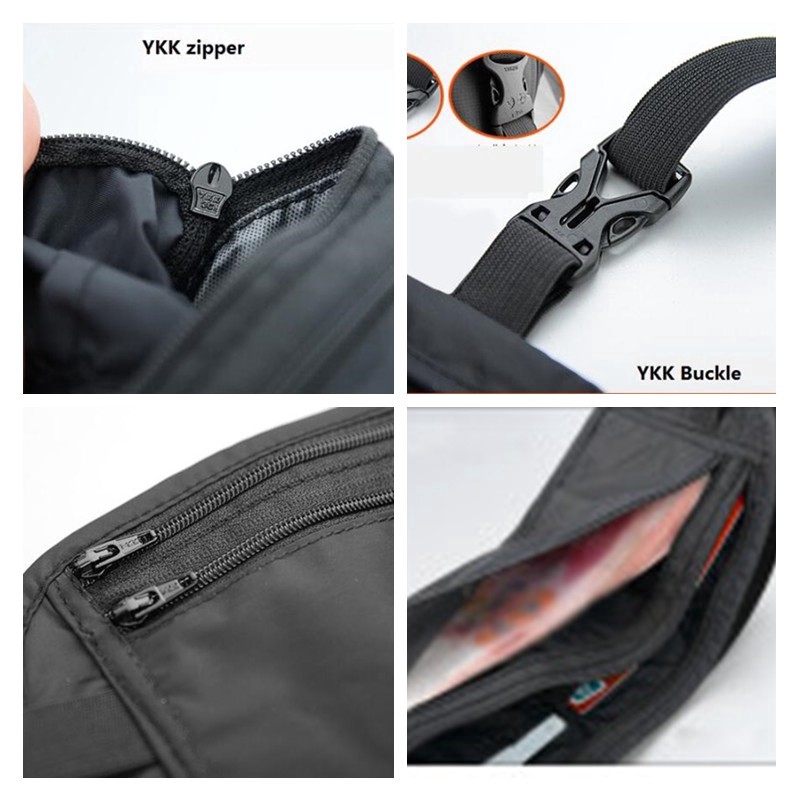 38 Black Leather Money Belt Zippered Inside Pocket for Hiding Cash