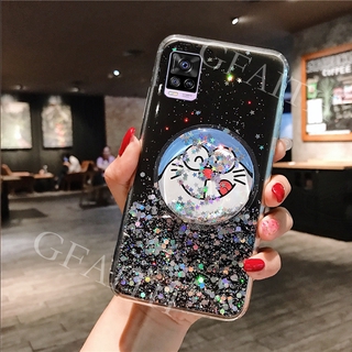 Ready Stock เคส VIVO V20 Pro Cute Cartoon Doraemon Glitter Bling Transparent Softcase Full Stars With Water Stand Holder เคสโทรศัพท์  VIVO V20Pro