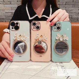 เคสโทรศัพท์มือถือแบบนิ่ม TPU ลายดอกไม้ ดอกพลัม นก พร้อมกระจก สําหรับ Vivo Y19 Y17 Y50 X60 Pro Plus Y7S S1 V15 Pro V5