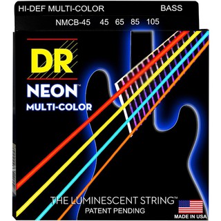 สายเบสไฟฟ้าเคลือบเรืองแสงสีรวม DR Strings รุ่น NEON MULTI-COLOR Coated Bass Medium-Light 4 สาย