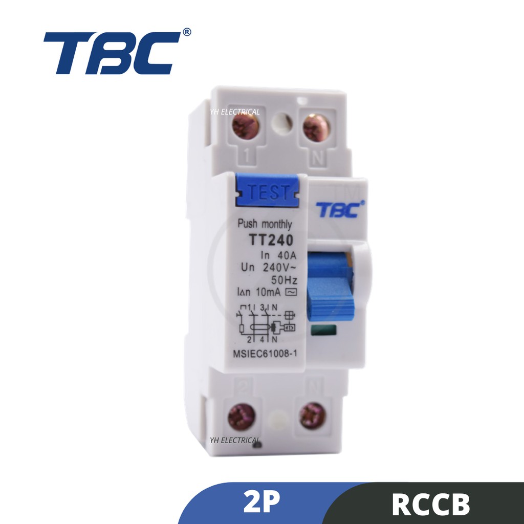 TBC 40A / 63A 2 Pole 100mA ELCB / RCCB ( SIRIM APPROVE )