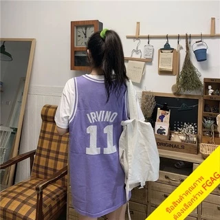 เสื้อแขนกุดผู้หญิง oversize วัยรุ่นแฟชั่นสไตล์เกาหลี ปาดไหล่สตรีทกีฬา ฮิปฮอป ใส่ได้ทั้งผู้ชานเเละผู้หญิง