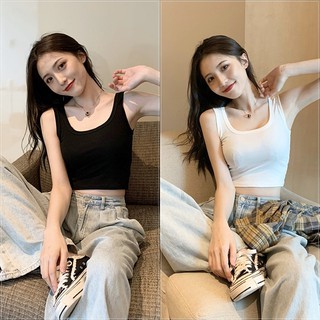 🔥ราคาถูกที่สุด🔥เสื้อกล้ามแฟชั่นทรงสั้น สีพื้นไม่มีลาย 2 สี