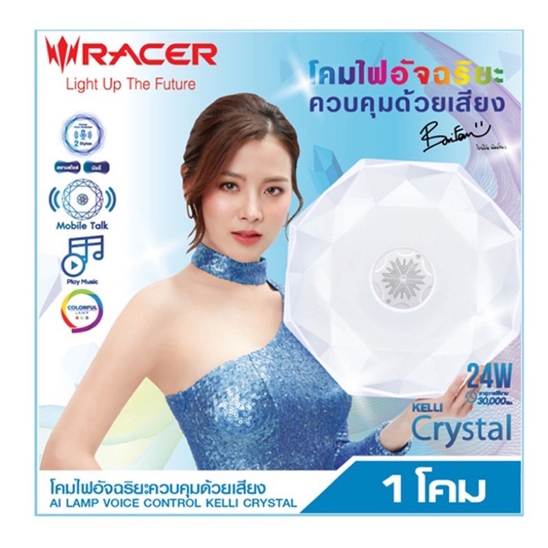 โคมไฟอัจฉริยะ RACER ควบคุมด้วยเสียง 24W โคมไฟใบเฟิร์น แบบคริสตัล รุ่น AI LAMP VOICE CONTROL KELLI CRYSTAL LED