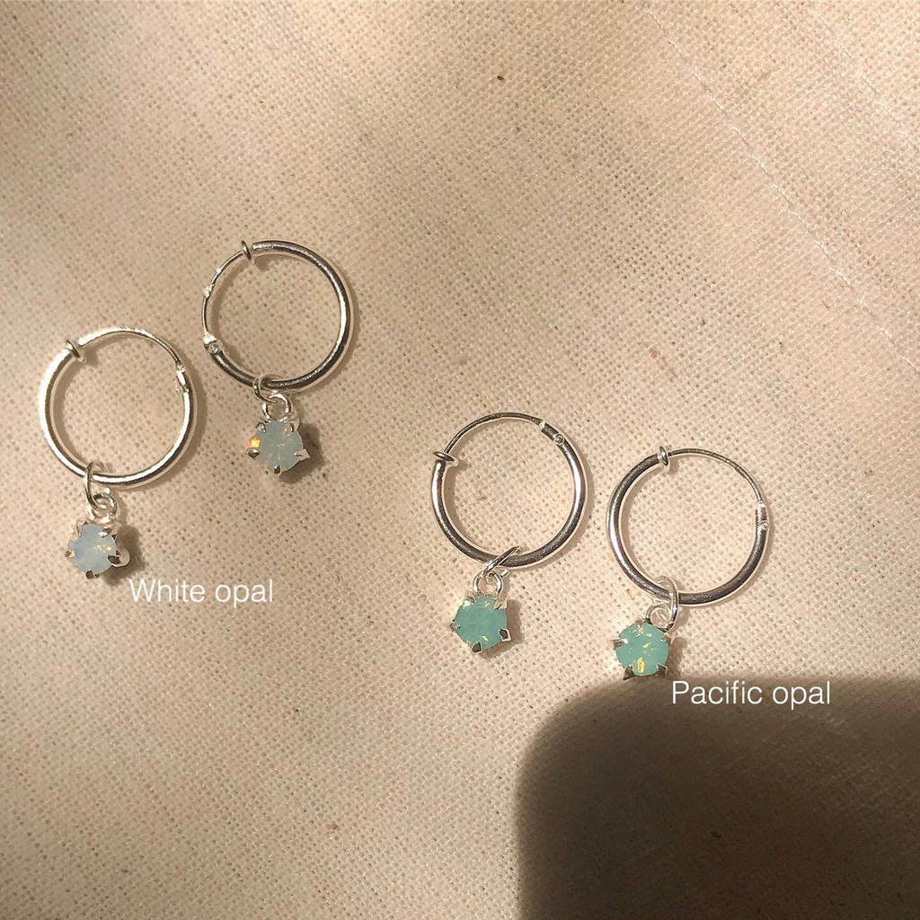 ต่างหูเงินแท้ 925 ห่วงพลอยกลม 4mm ใส่ได้ทุกวัน ไม่ลอกไม่ดำ
