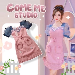 เดรสสั้นสีชมพู ลุคเจ้าหญิง สวย หวาน มีS-2xl ป้ายCome me studio