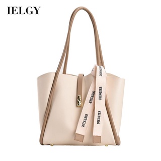 IELGY womens large-capacity commuter shoulder bag with ribbon decoration contrasting colors
