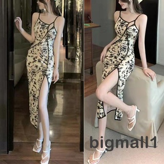 BIGMALL-Women´s Sleeveless Cheongsam Costume, Chinese Traditional Printed Side Slit Bodycon Dress