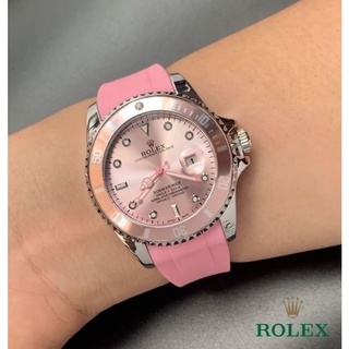 นาฬิกา Rolexส่งฟรีไม่มีขั้นต่ำ ผู้หญิง สีชมพู+พร้อมกล่อง สามารถหมุนปรับวันที่ได้ แสดงวันที่แบบเลนส์ขยาย ราคานี้ถูกมากจ้า