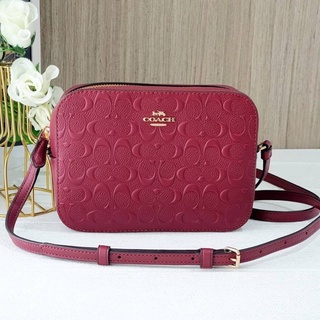 🎀 (สด-ผ่อน) กระเป๋า ทรงกล่อง สีแดง Cherry COACH C5897 COACH MINI CAMERA BAG IN SIGNATURE LEATHER