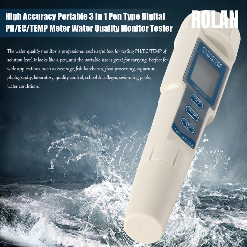 Pen Type Tester PH/EC/TEMP Meter Digital Water 3 1 Quality High in Monitor Accuracy Portable