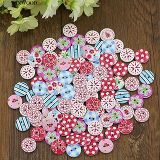 🌞100x Circular Mix Painting Buttons งานหัตถกรรมเครื่องรางเย็บทำด้วยมือ DIY