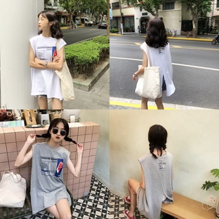 ✅ส่งไว✅สต็อกไทย เสื้อแขนกุด ทรงโอเวอร์ไซส์ สกรีนลายเนื้อ ชายเสื้อด้านหลังแต่งผ่า 2 สี ผ้านิ่มเด้ง