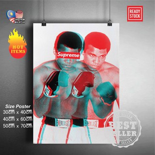 Supreme x Muhammad Ali โปสเตอร์ สตรีทแวร์ โปสเตอร์ ไอคอนสตรีท สติกเกอร์ติดผนัง โปสเตอร์เดคโคเฟรม