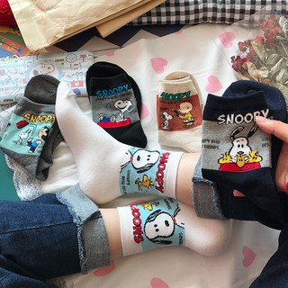 ถุงเท้าผ้าฝ้ายสไตล์เกาหลีสำหรับผู้ใหญ่ Snoopy Socks