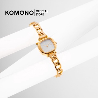 KOMONO Watch Moneypenny Revolt Gold White  นาฬิกาผู้หญิง หน้าปัดมุกขาว หน้าเหลี่ยมเล็ก สายโลหะ