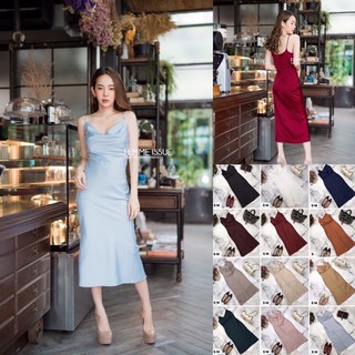 M12 Dress เดรส เดรสสายเดี่ยว ซาตินคอถ่วง ใส่ง่าย เดรสออกงาน เดรสสีพื้น จบได้ในชิ้นเดียว หรูหราเกินราคามากค่า Femme