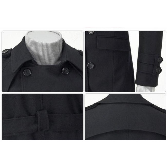 JW30 เสื้อโค้ทกันหนาวสีดำ สีเทา แบบยาวมีเข็มขัด - รูปที่ 3