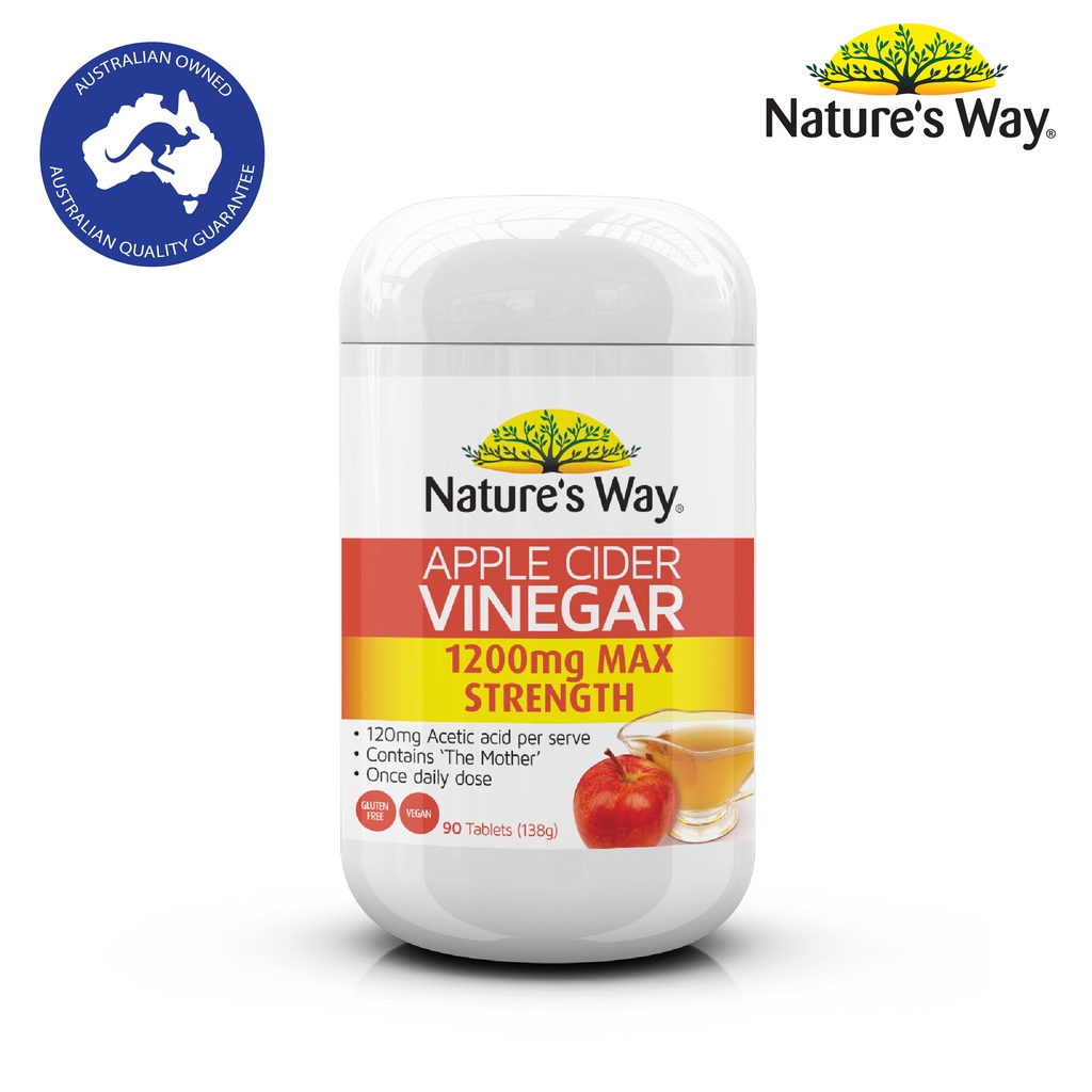 Nature's Way Apple Cider Vinegar 1200 mg Max Strength เนเจอร์สเวย์ แอปเปิล ไซเดอร์ เวเนก้า (90 เม็ด)