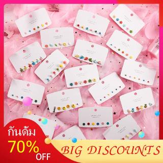 925 เงินโพสต์หวาน 6 ชิ้นหูชุดแกนบุคลิกภาพป่าสีน่ารักต่างหูขนาดเล็กเรขาคณิตดอกไม้ต่างหูหญิง