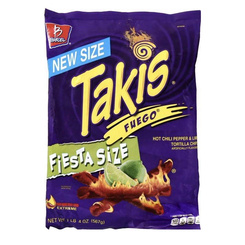 TAKIS FUEGO Hot Chili Pepper &amp; Lime Tortilla Chips 4 PACK | 113 gr.