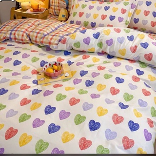 ชุดเครื่องนอนลายหัวใจหลากหลายสี ขนาด 3.5,5,6 ฟุต ผ้าปูที่นอน + ผ้านวมครบชุด